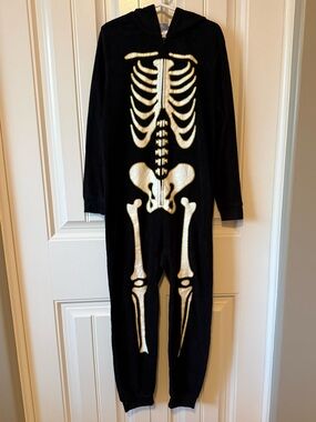 Kids Black Skeleton Onesie/Costume with White & Gold Bones